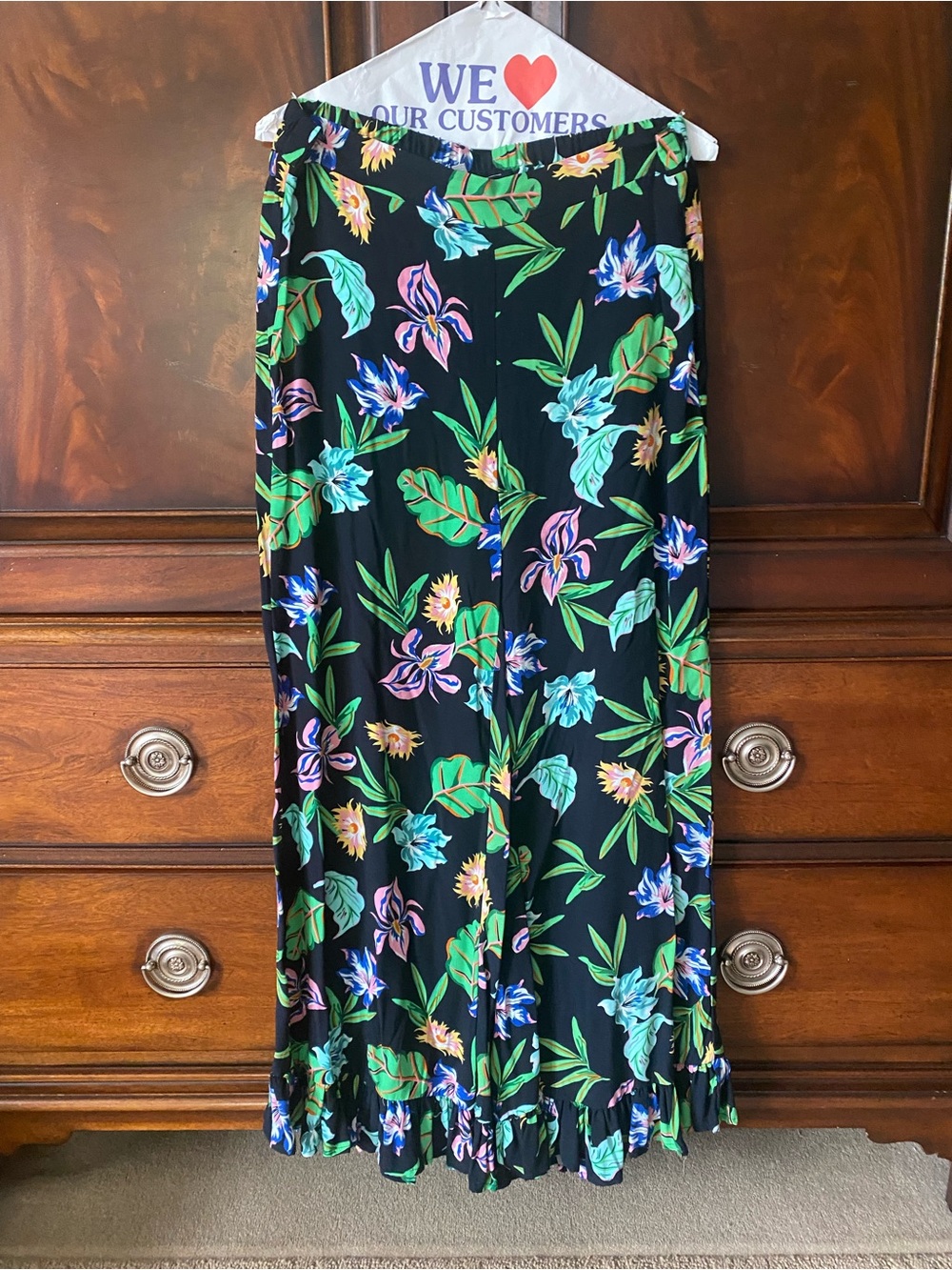 Saint Tropez West Black Wide-Leg Pants with Multicolor Floral Print